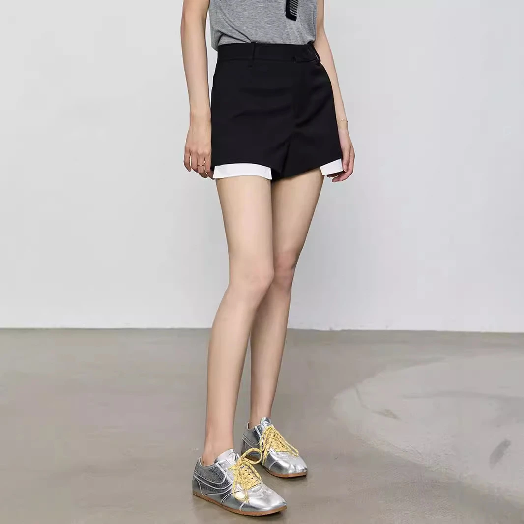 M家个性衬布高腰短裤黑色女款0528