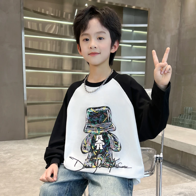 中班仔童装男童长袖T恤儿童休闲印花T恤2025春秋新款上衣潮*39707