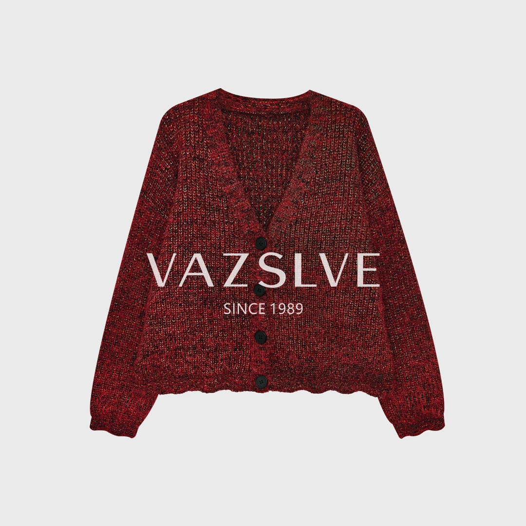 【VAZSLVE/全新奢品】捡漏秋冬秋红色长袖厚款开衫保暖毛衣MY89961