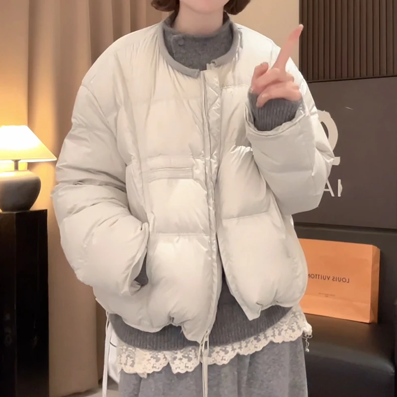 小个子短款面包服龟背棉服女2025冬季新款设计感双拉链无领外套潮