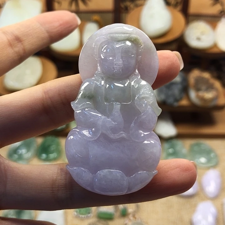 翡翠未镶嵌颈饰天然翡翠紫罗兰观音吊坠