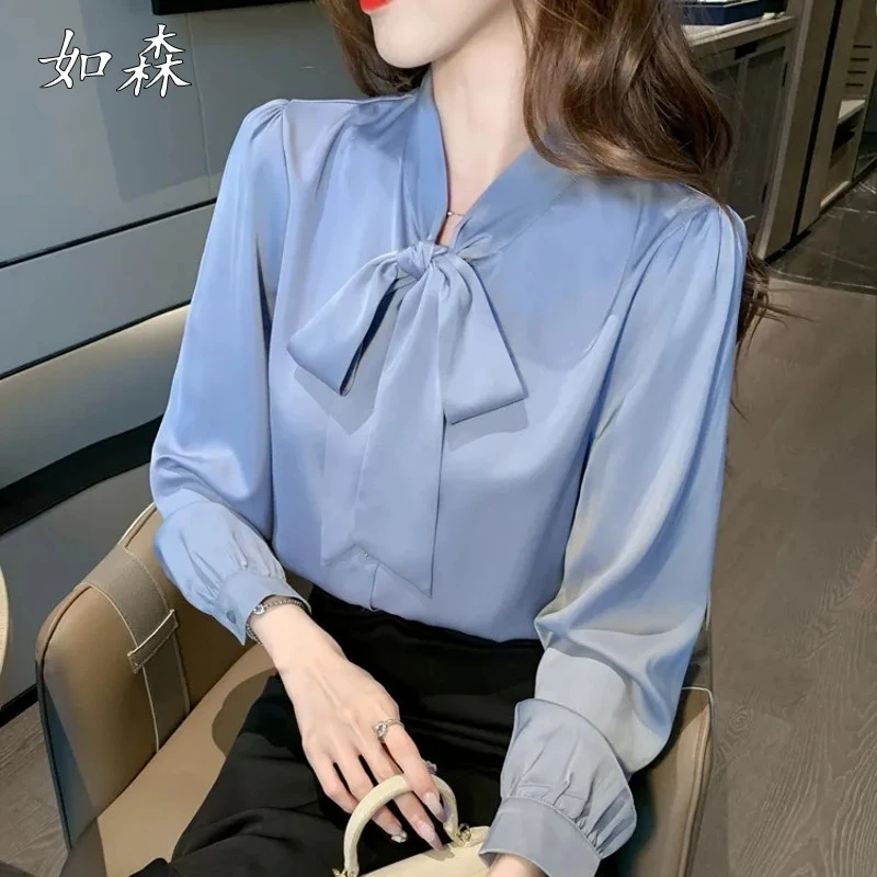 韩版新款通勤气质雪纺长袖衬衫上衣女轻奢高级感百搭显瘦小衬女