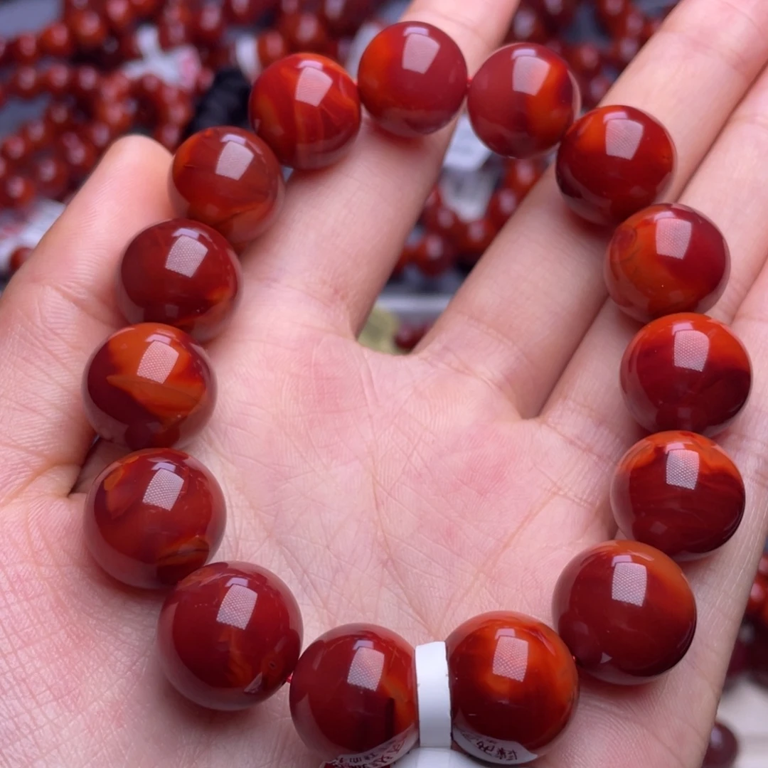 南红玛瑙未镶嵌其他14mm收藏级瓦西牛血红双色圆珠手串