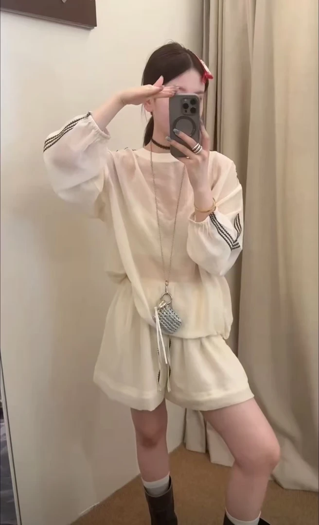 6695学院风减龄休闲套装女夏季新款宽松透气短袖套头短裤两件套