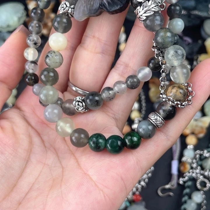 蛇纹石玉合金颈饰