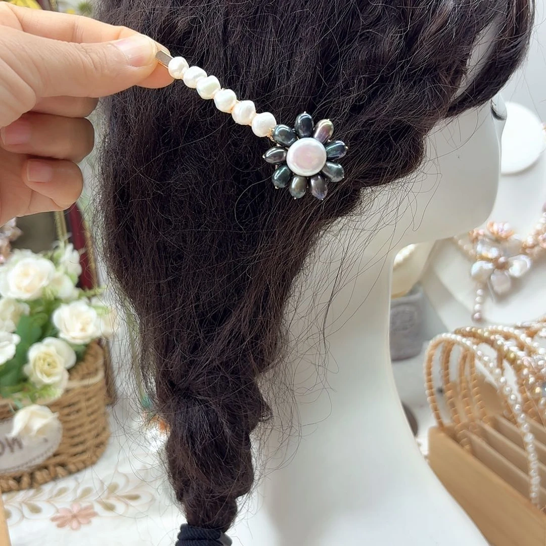 银S925镶嵌淡水珍珠发饰