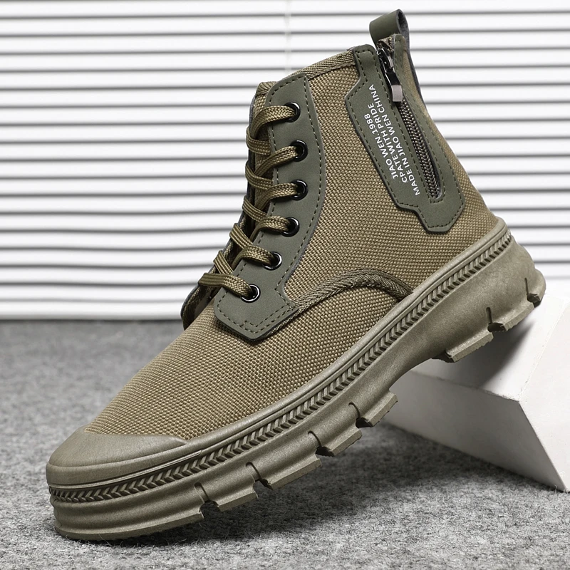 1新款春夏侧拉链高帮透气防滑男士轻便休闲劳保鞋耐磨马丁鞋