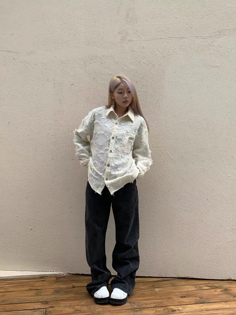 某保298！国潮肌理破坏衬衫男女同款