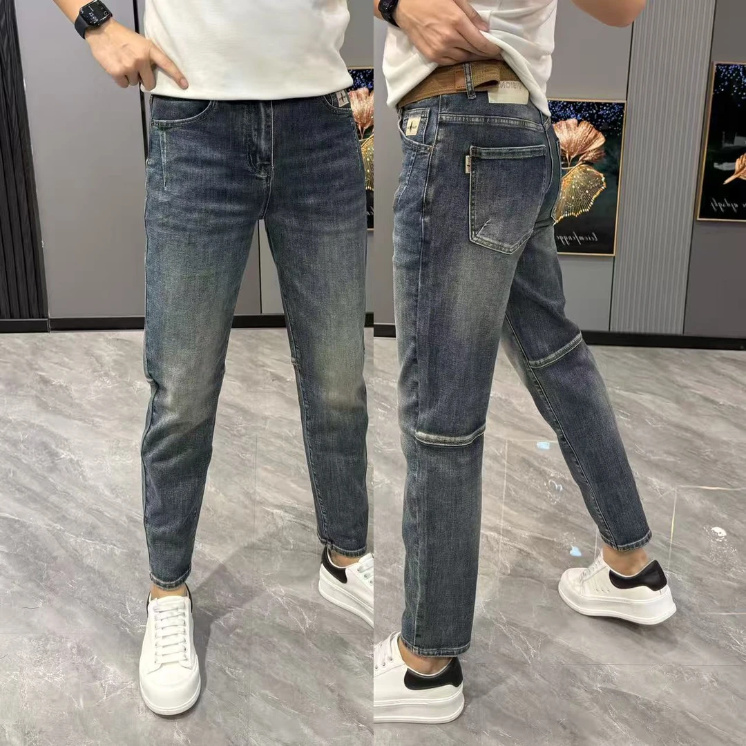 牛仔裤男款爆款2025新款男裤时尚拼接小脚裤修身长裤弹力舒适长裤