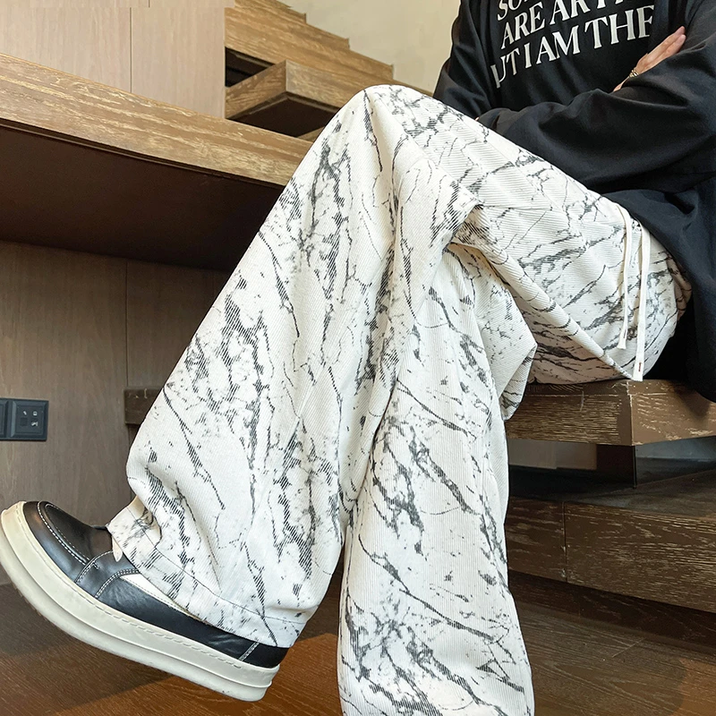 新款扎染休闲裤阔腿裤直筒春秋款休闲裤子男美式宽松潮牌长裤子潮