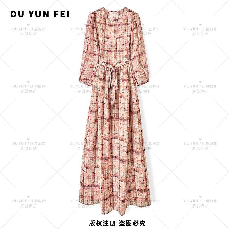 高级感连衣裙女新款气质显瘦穿搭时尚洋气印花长裙XB1010