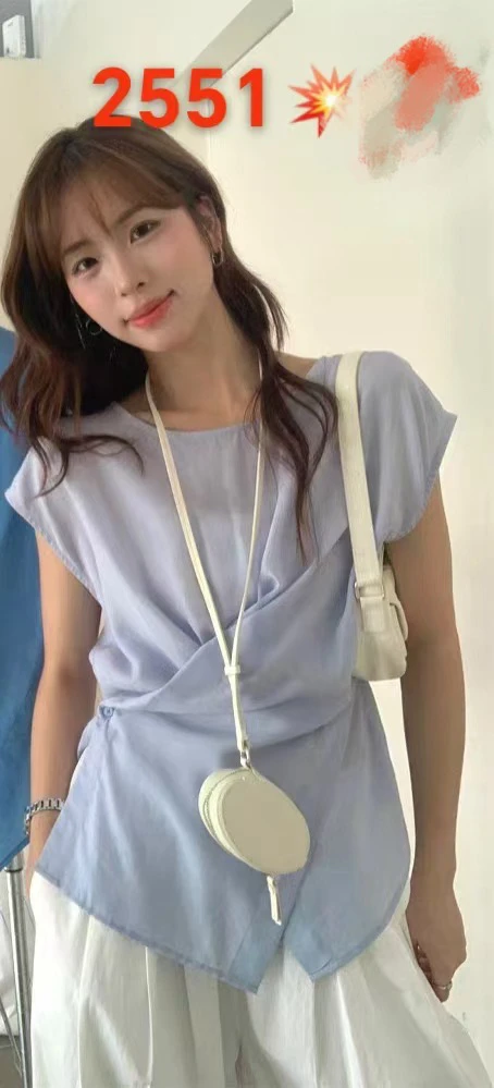 夏季新款交叉收腰显瘦法式气质短袖衬衫女不规则小衫