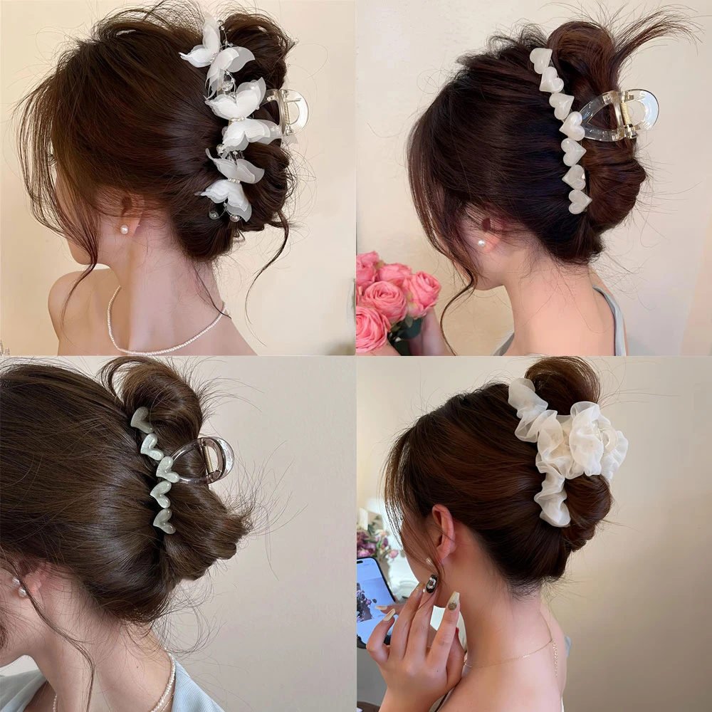 显发量多超仙网纱发夹女后脑勺盘发抓夹大号鲨鱼夹2025新款高级感