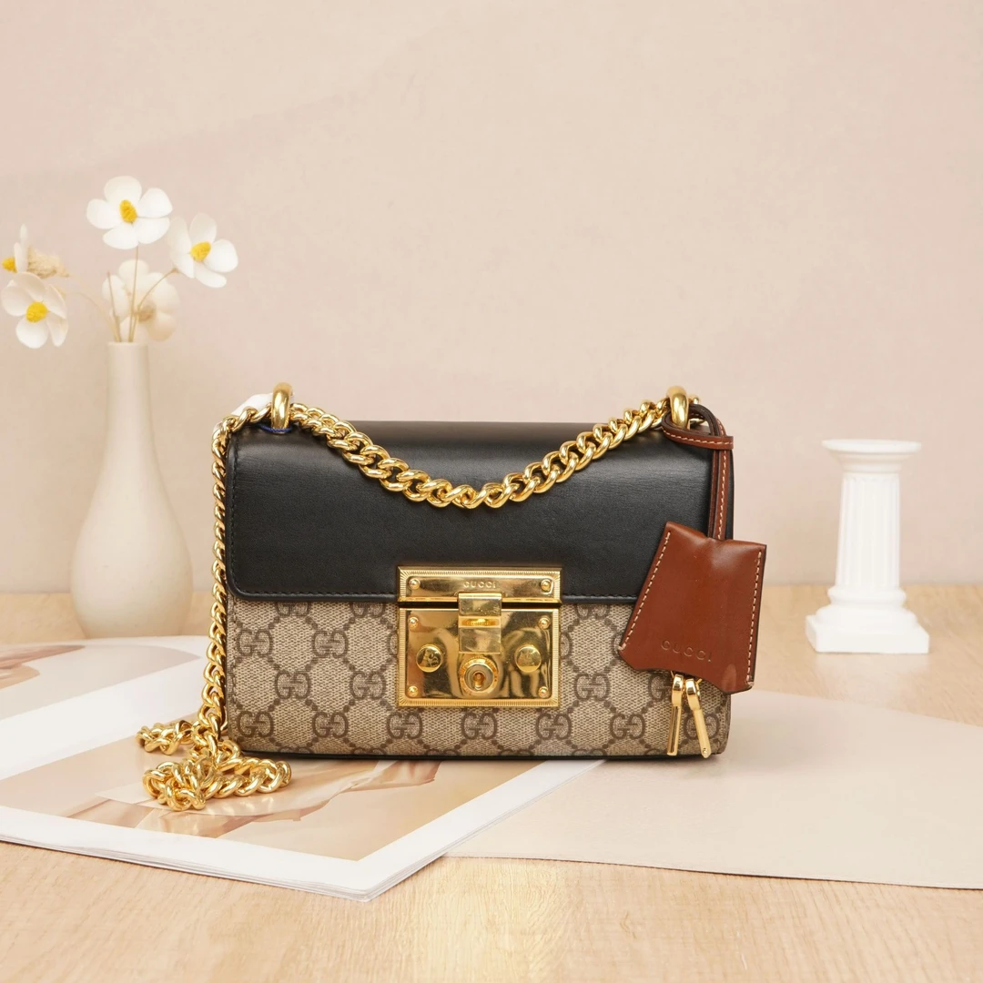 95新 GUCCI/古驰 古驰padlock小号黑拼老花DS021765