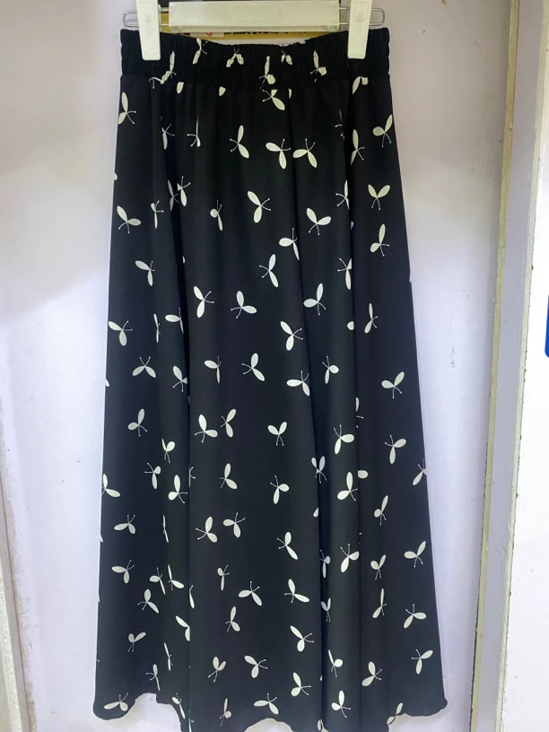 长裙高腰中长裙法式碎花半身裙松紧腰时尚夏季女士长款黑色