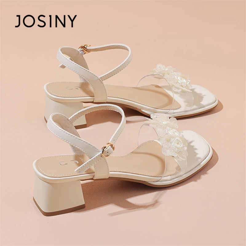 仙女风一字带凉鞋女夏新款法式粗跟洋气百搭外穿沙滩鞋