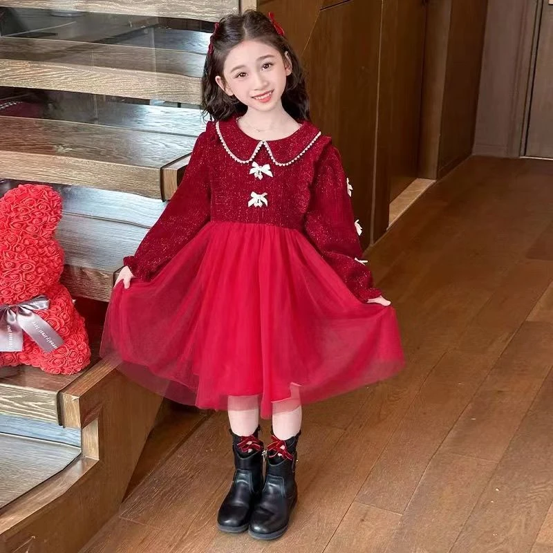 女童时尚连衣裙秋冬公主裙2025宝宝新款洋气小女孩冬季纱裙生日裙