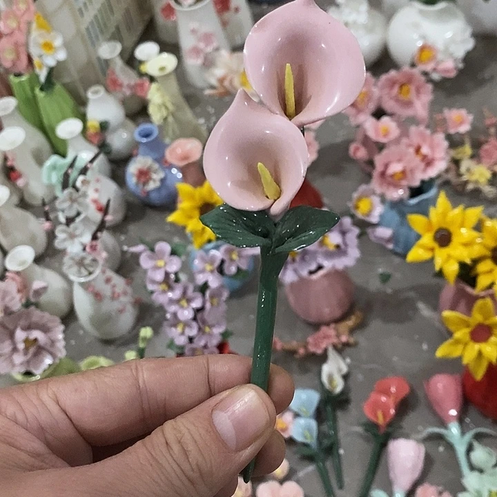 瓷片纯手工陶瓷花摆件瑕