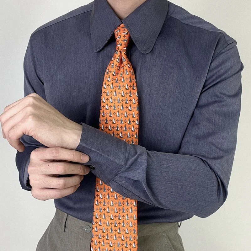 高档品质新款百搭竹纤维抗皱圆角领男士长袖衬衫复古伊顿领暗扣