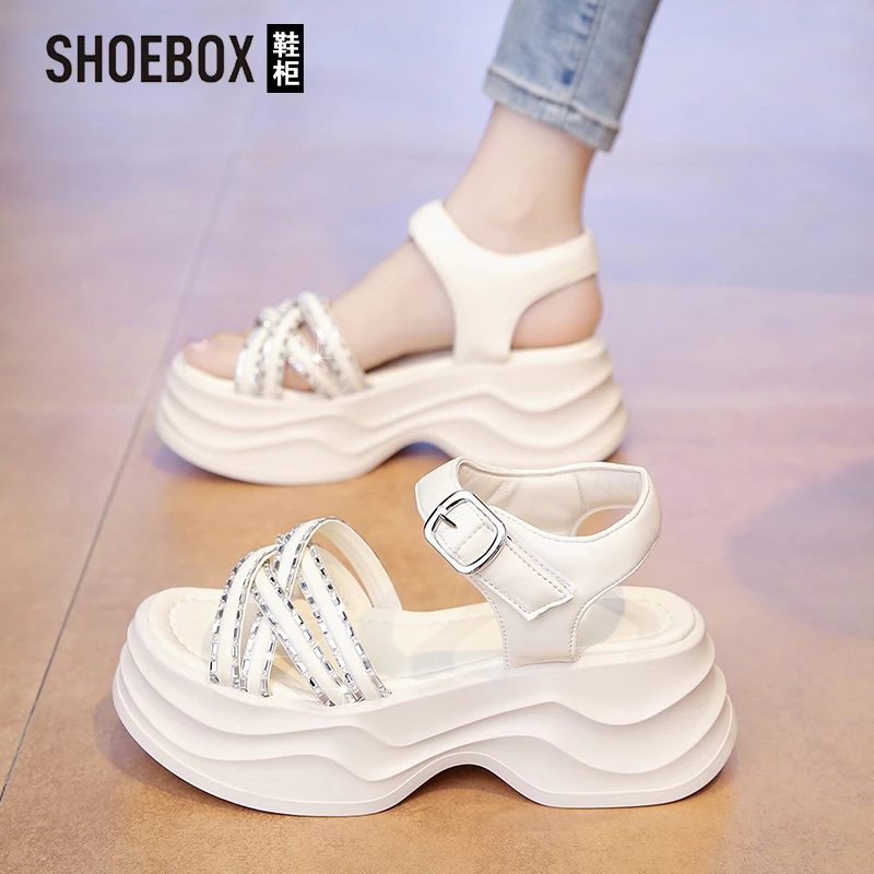 SHOEBOX鞋柜厚底增高凉鞋女夏外穿时尚高级感2025超火新款罗马鞋