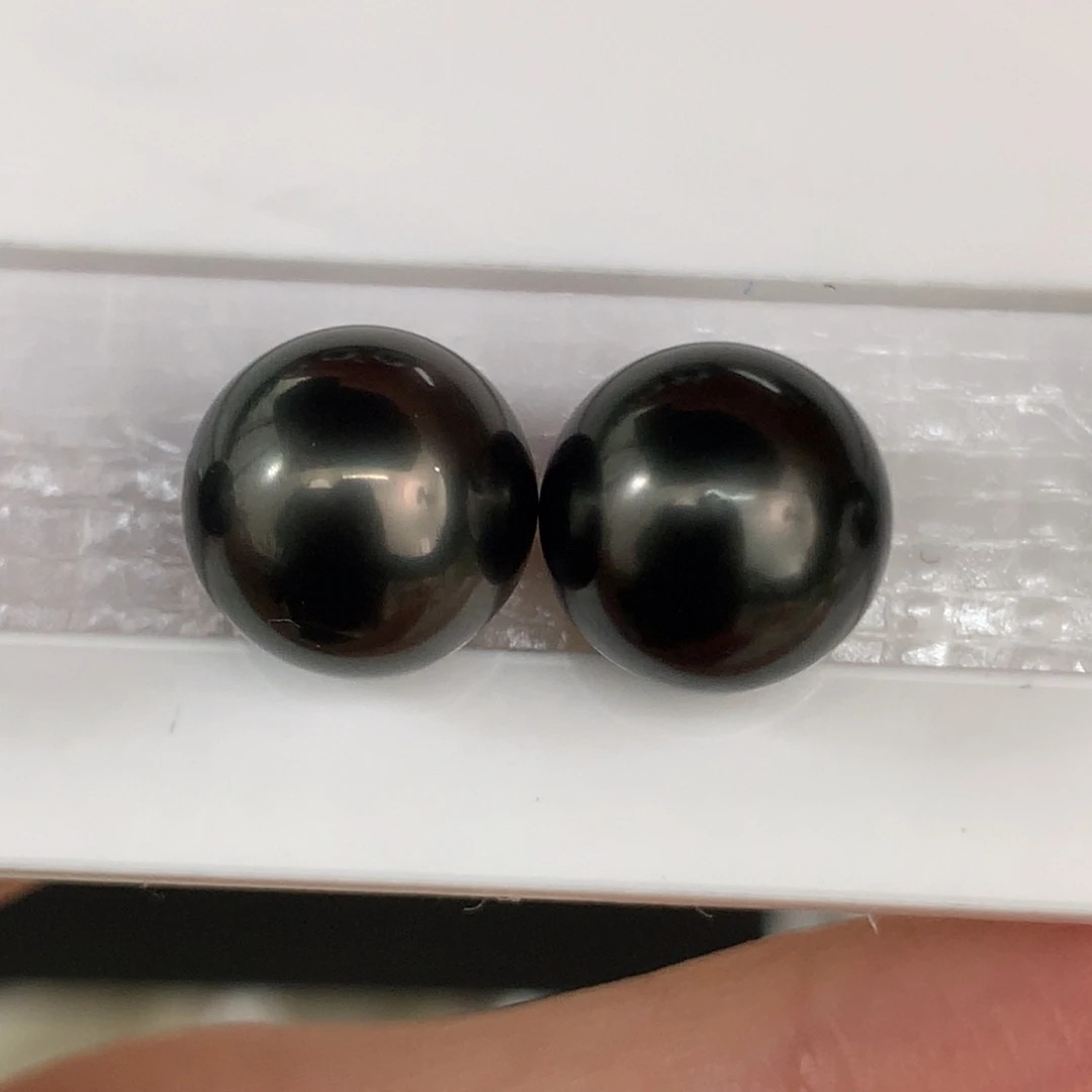 定制海水珍珠未镶嵌裸珠9.2mm钢琴黑大溪地两颗
