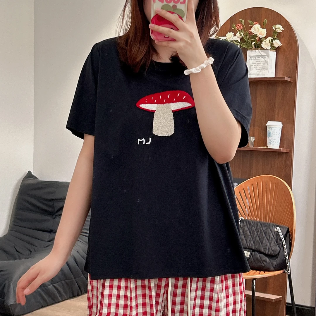 【咔咔】小蘑菇-刺绣宽松圆领休闲风短袖T恤百搭上衣K0298