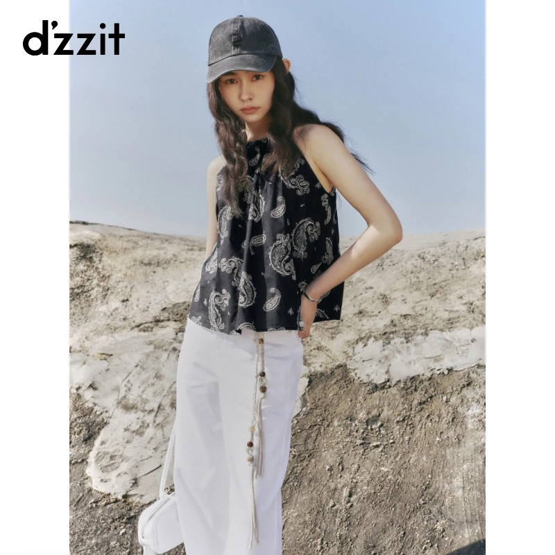 【商场同款新品】dzzit地素无袖衬衫25夏重工刺绣挂脖上衣女3J2D207