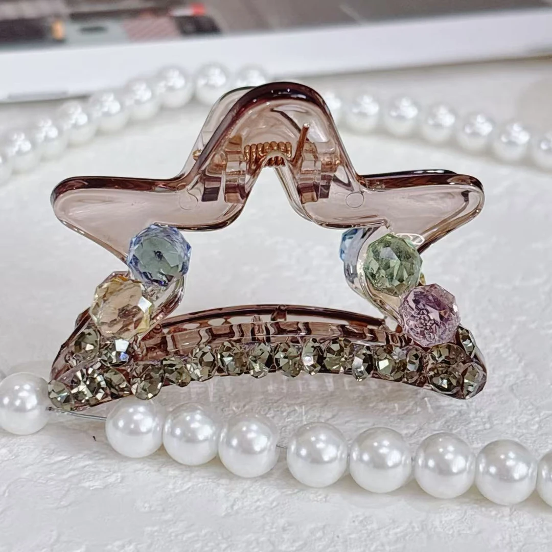 日韩彩色亮豆豆五角星抓夹气质马尾鲨鱼夹子头饰