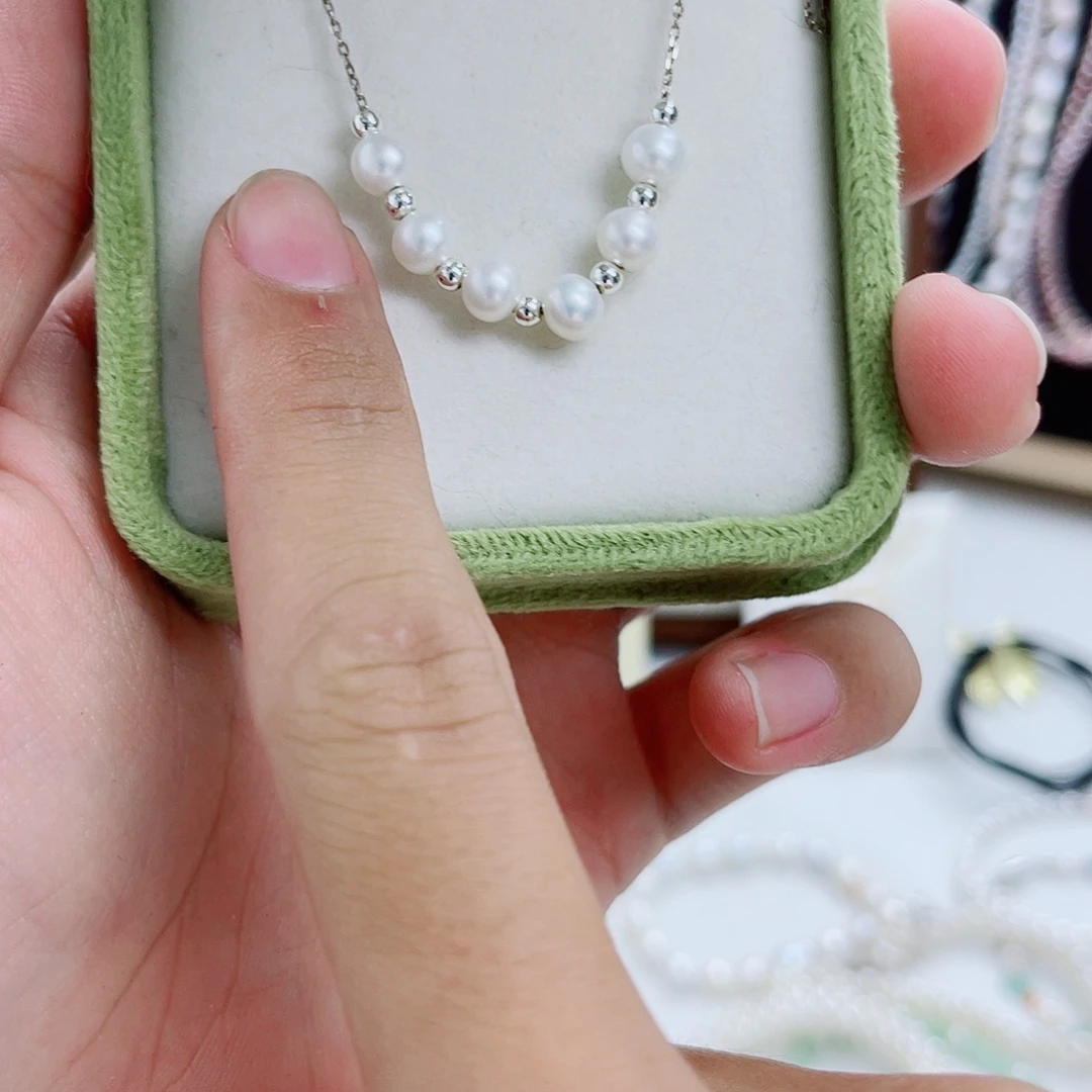 淡水珍珠银S925镶嵌耳饰微笑项链