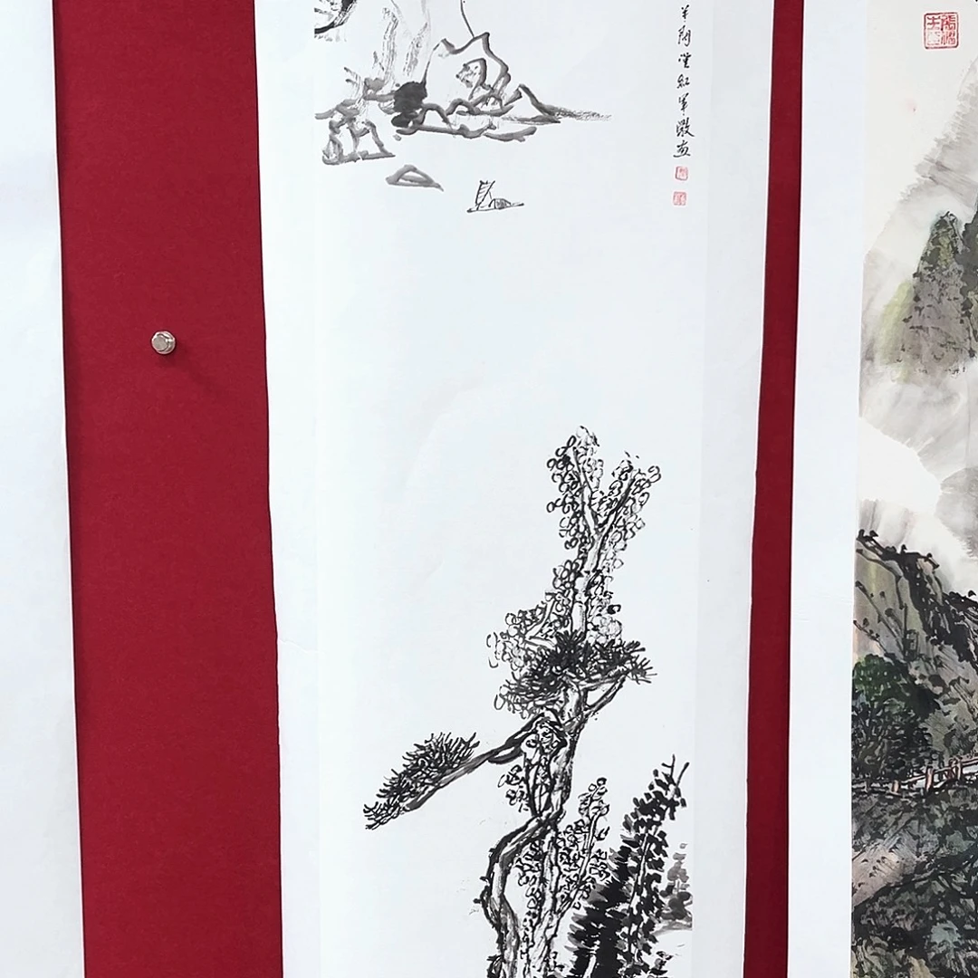 国画闫红军老师四尺对开山水冯旭