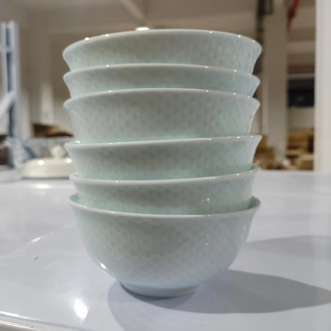 景德镇餐具【微瑕尾货】影青波纹4.5寸米饭碗6个装