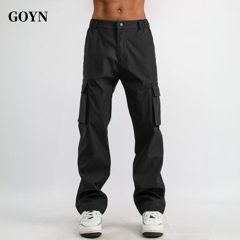 GOYN透气纯色潮流夏季新款男士休闲工装裤高街潮牌男装宽松直筒裤