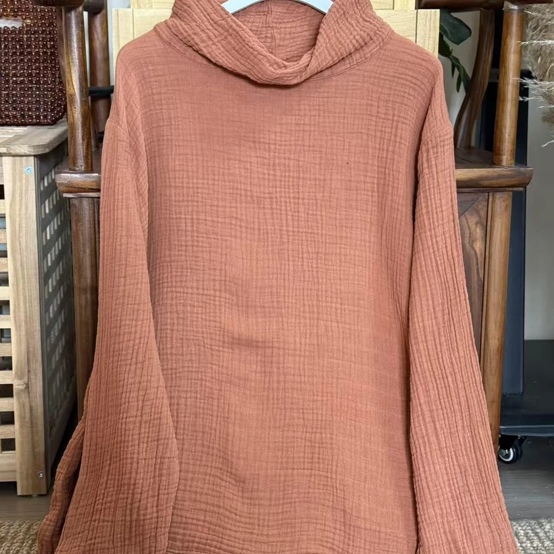 【云目悠悠】秋冬季新款女士堆堆领汉麻套头上衣-20251193