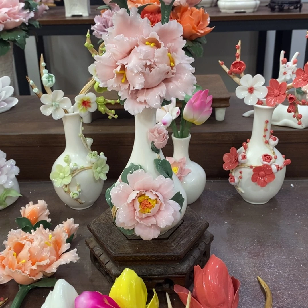 瓷片陶瓷手工花摆件