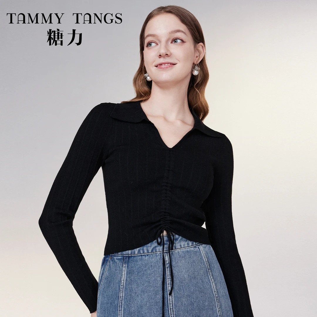 【白姐专属】糖力套头短款翻领抽绳显瘦针织衫TWRCS46437