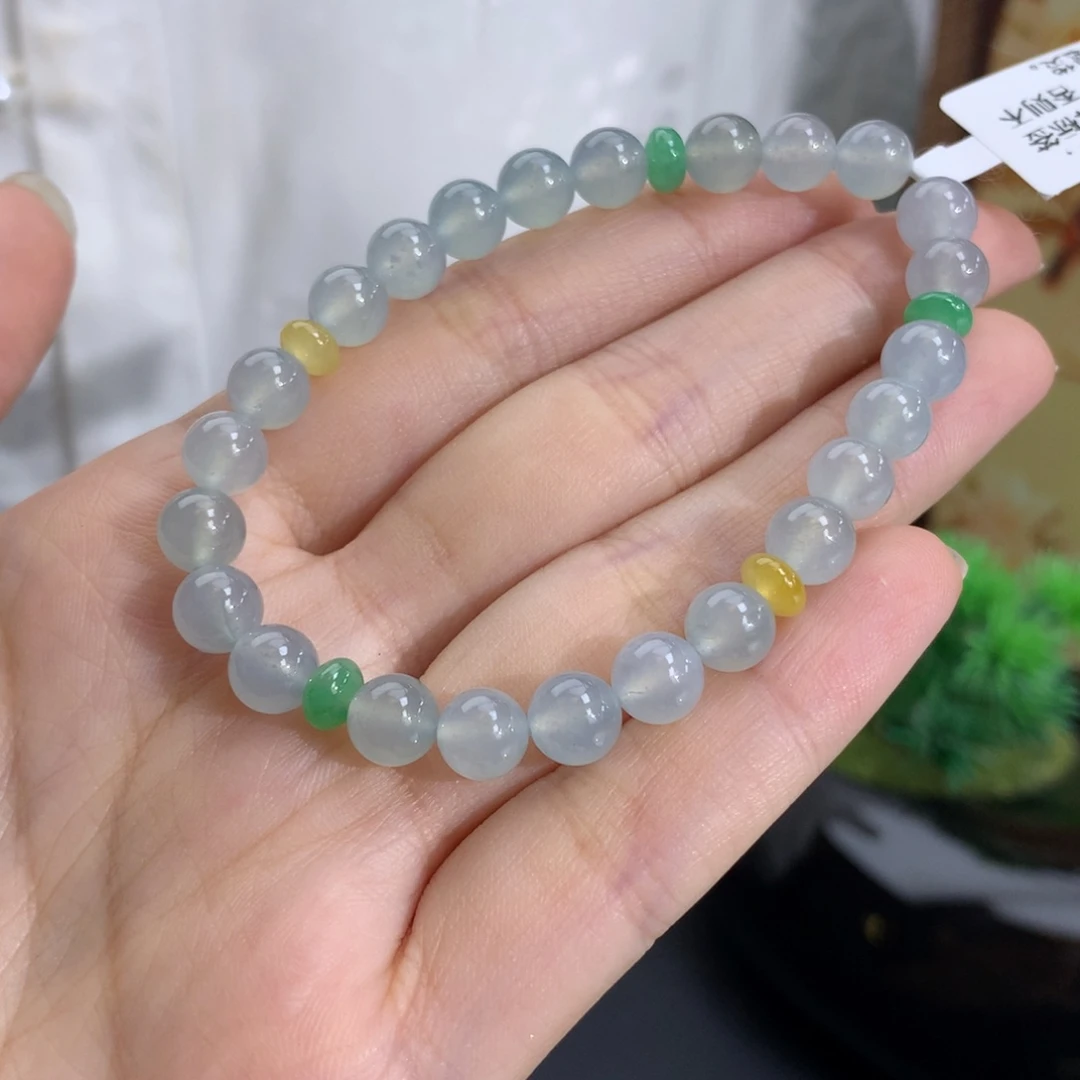 未镶嵌手串翡翠卡6.7冰胶蓝底手串