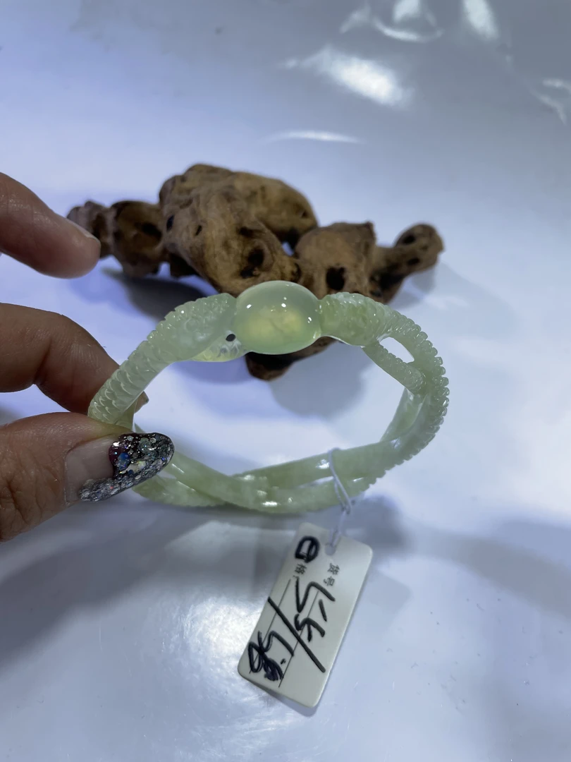 岫玉翠玉半壁双蛇55口径手镯157好