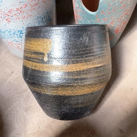 紫砂花盆口21高度24黑孤品