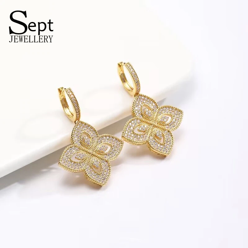 铜合金合成锆石耳饰 《货号6635》布镂空轻奢精致气质小众耳坠