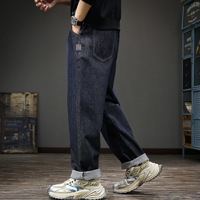 NDSL秋季新款潮牌阔腿牛仔裤美式复古重磅水洗宽松大码休闲长裤