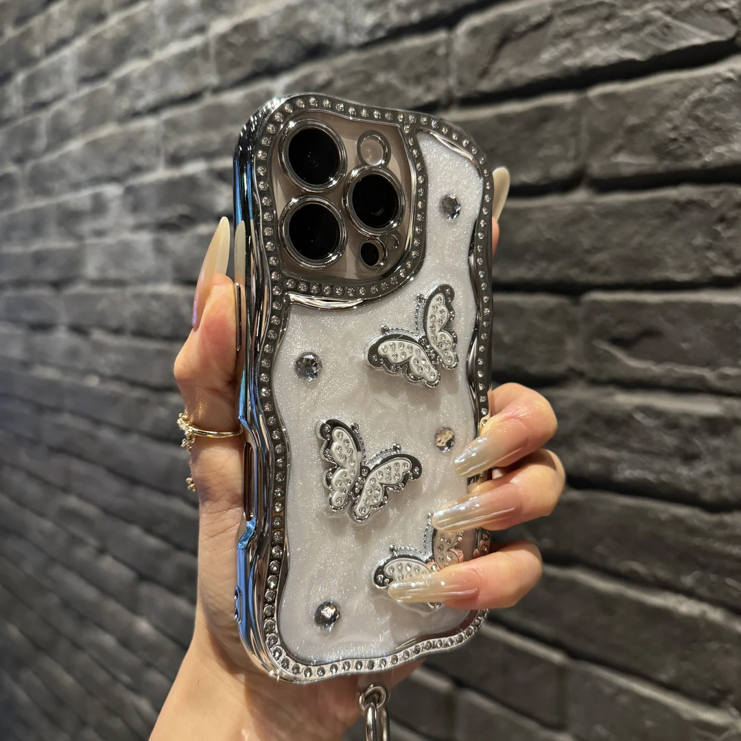 不规则立体蝴蝶彩钻适用苹果15手机壳iPhone16promax新款14Pro/13