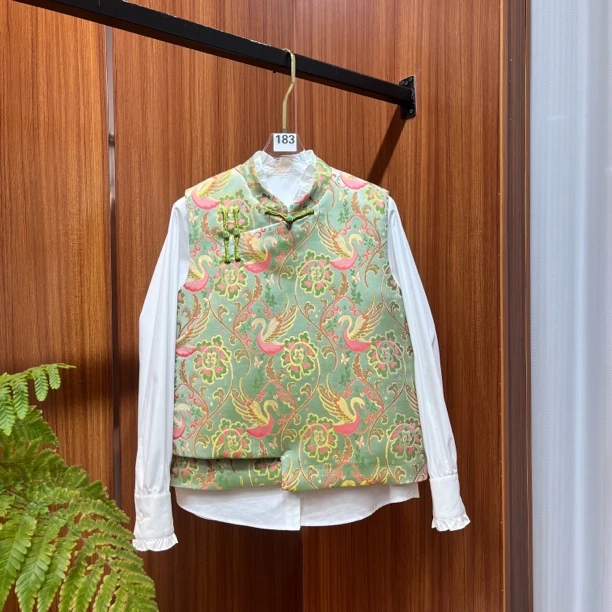 佳·人【天鹅湖】宋锦高级感新中式秋冬棉服马甲