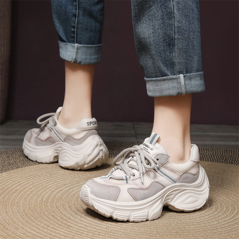 1871春夏新款坡跟潮流老爹鞋女休闲运动鞋头层牛皮厚底单鞋