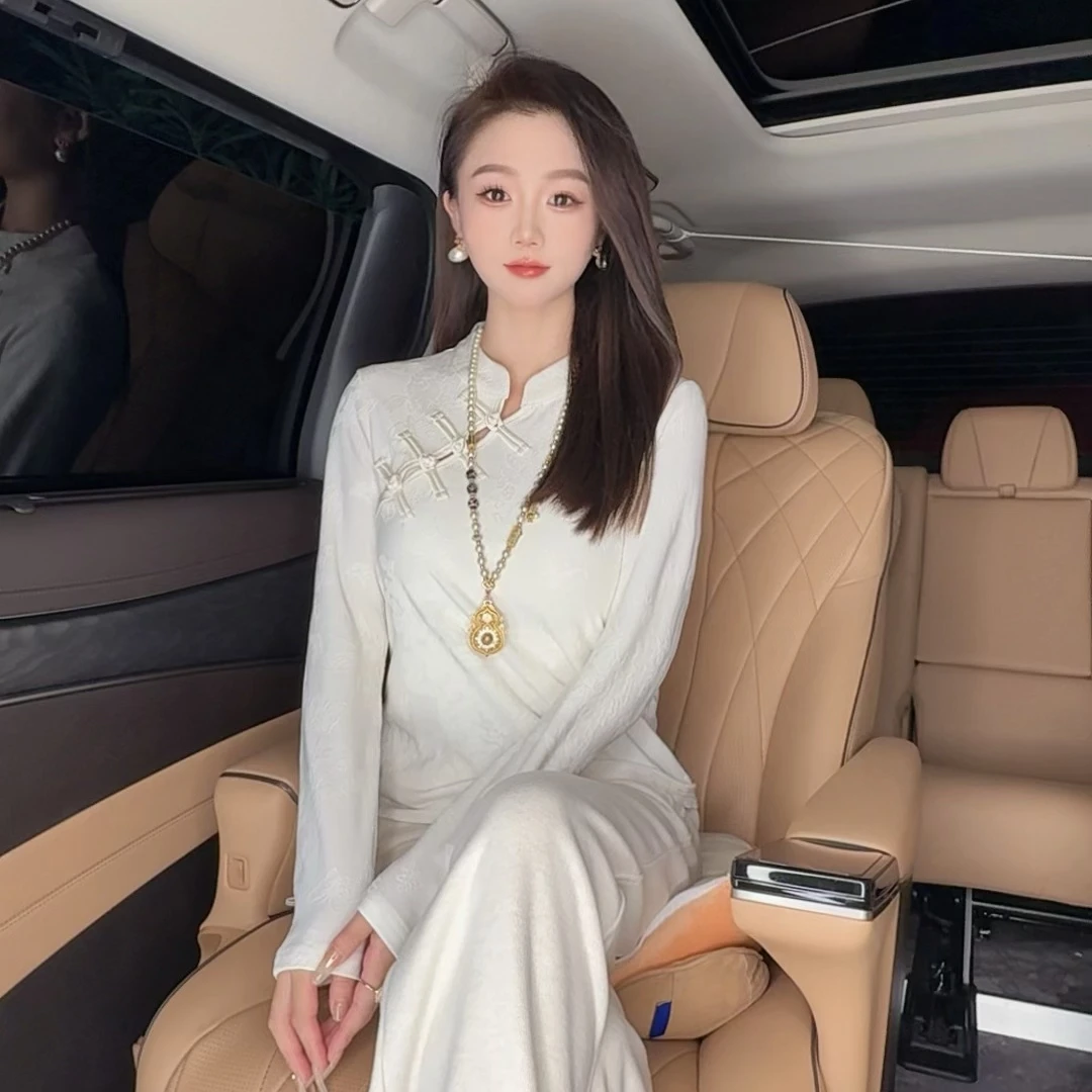 【古色古香】秋冬长袖新中式国风立领盘扣提花不规则打底衫镂空
