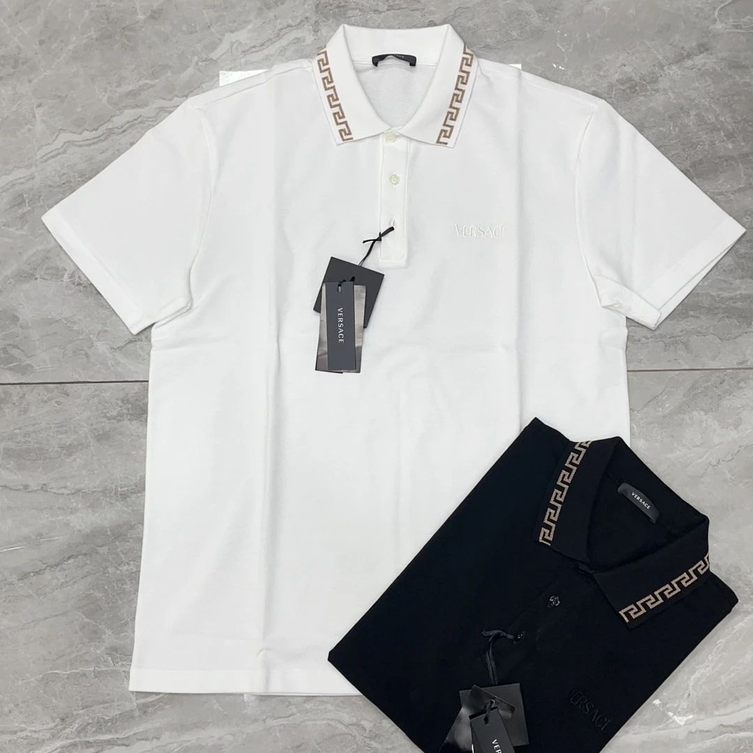 未使用 VERSACE/范思哲 男款主线刺绣标几何图形领短袖polo衫