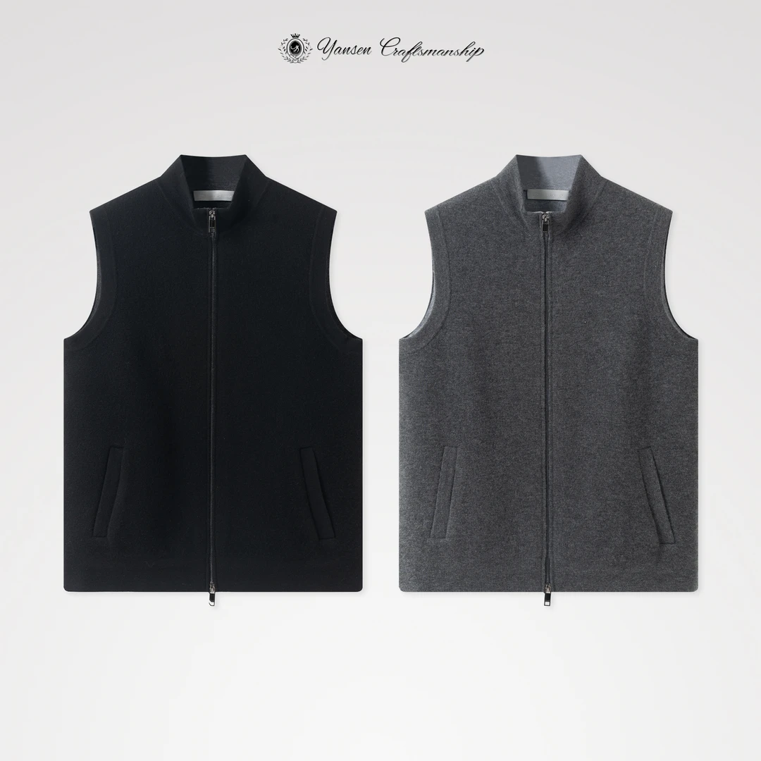 “顶奢” 100%精纺羊毛 混纱质感 立领拉链针织马甲 2121