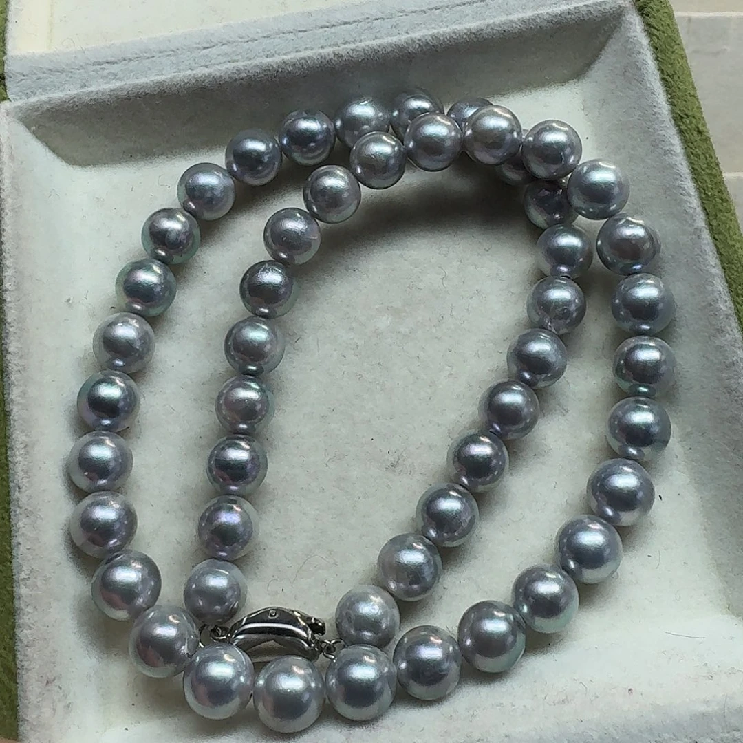 海水珍珠颈饰银S925镶嵌海水真多麻项链微瑕8mm