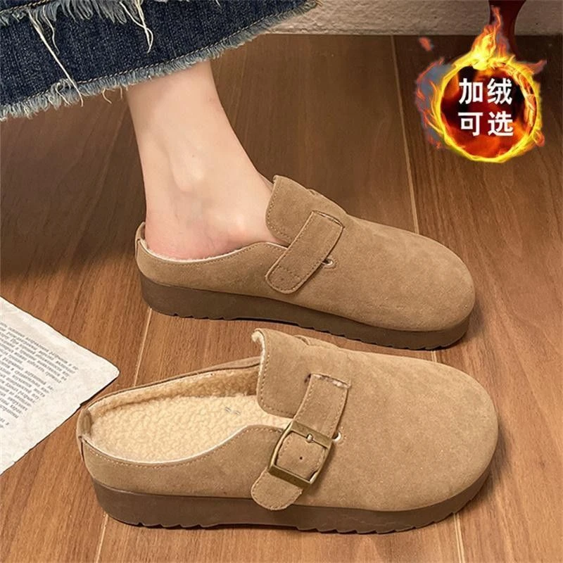 2024新款毛毛拖鞋秋冬季厚底一脚蹬加绒博肯包头半拖棉拖1