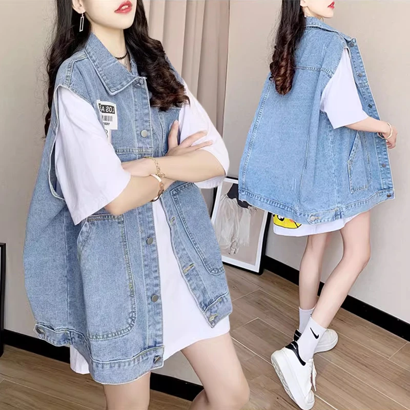 大码女装牛仔马甲外套女春秋季新款韩版宽松百搭大码外穿马夹上衣