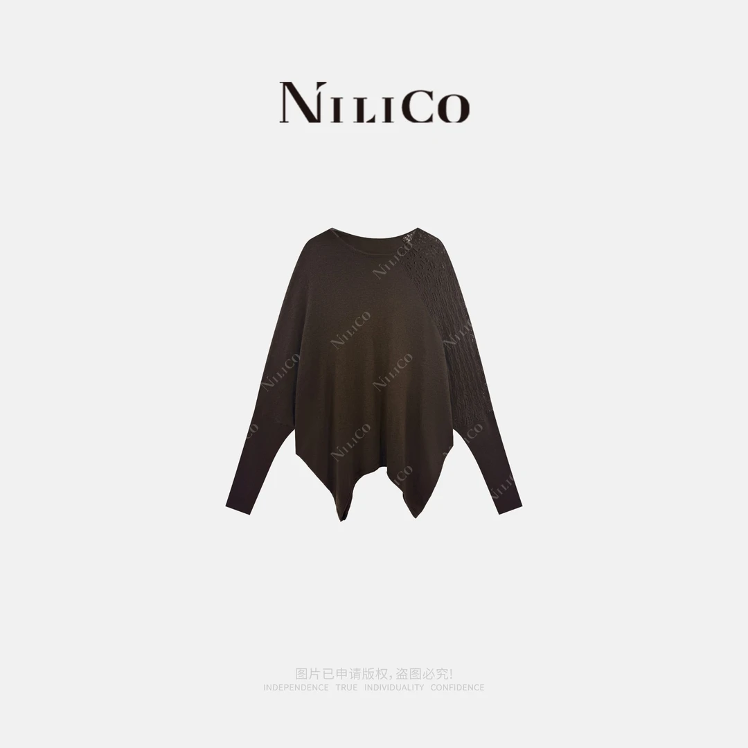 NILICO【花笙记】一字领钩花原创设计廓形解构女针织衫